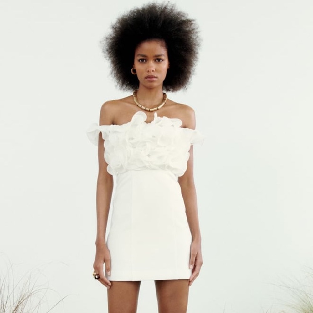 ZARA PLEATED RUFFLES BLOGGER  FAVORITES MINI DRESS SIZE LARGE